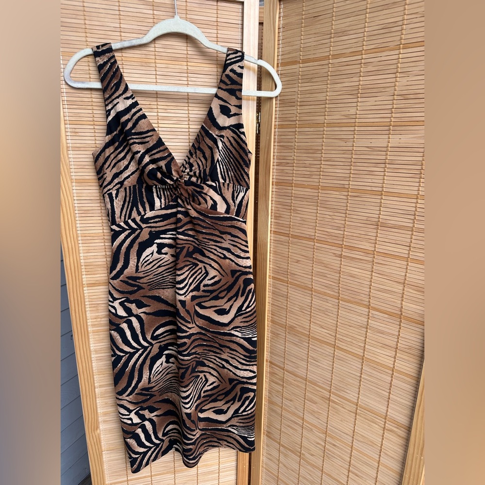 Cache Black and White V-Neck Midi Sundress